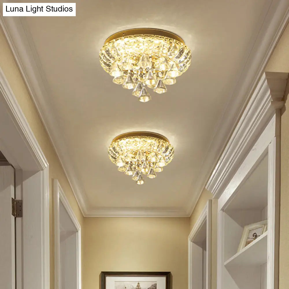 Brass Led Flush Mount Ceiling Light: Small Crystal Simplicity For Hallways