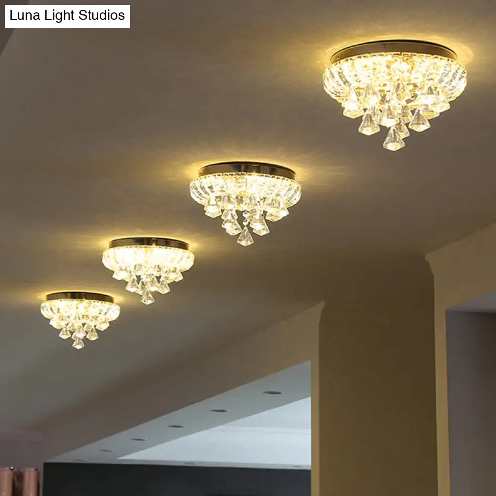 Brass Led Flush Mount Ceiling Light: Small Crystal Simplicity For Hallways