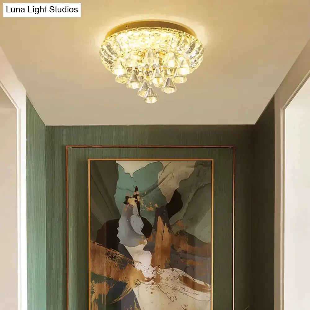 Brass Led Flush Mount Ceiling Light: Small Crystal Simplicity For Hallways