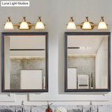 Brass Led Vanity Lighting For Makeup In Frosted Glass - American Bathroom Fixture