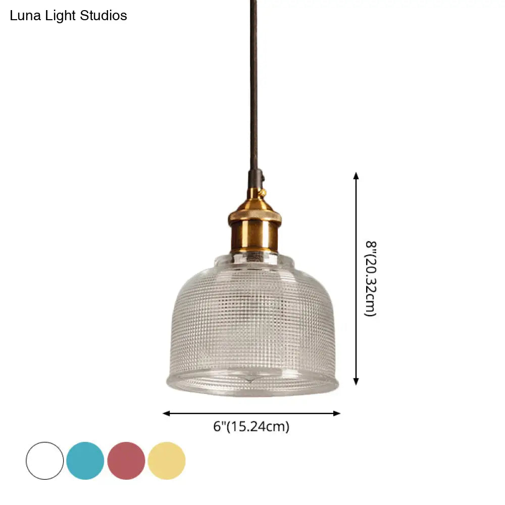Brass Loft Style Single-Bulb Pendant Ceiling Light With Lattice Glass Bowl Design