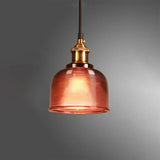 Brass Loft Style Single-Bulb Pendant Ceiling Light With Lattice Glass Bowl Design / Red