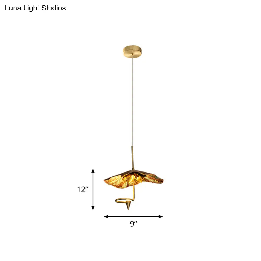 Brass Lotus Hanging Ceiling Light For Dining Room - 1 Metal Pendant Head