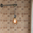 Brass Metal Caged Wall Sconce Lamp - Industrial Pipe Light For Restaurants 1 Bulb Mount