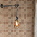 Brass Metal Caged Wall Sconce Lamp - Industrial Pipe Light For Restaurants 1 Bulb Mount