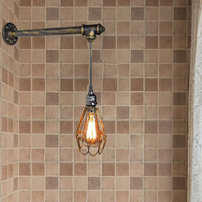Brass Metal Caged Wall Sconce Lamp - Industrial Pipe Light For Restaurants 1 Bulb Mount