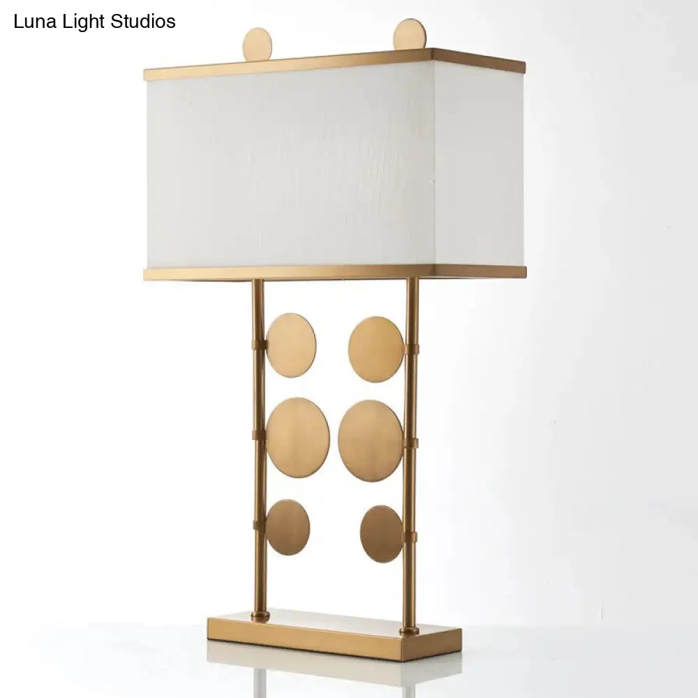 Brass Metal Study Lamp With Rectangular White Shade 1 Bulb Round Design