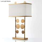 Brass Metal Study Lamp With Rectangular White Shade 1 Bulb Round Design