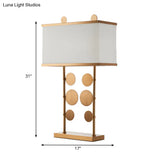 Brass Metal Study Lamp With Rectangular White Shade 1 Bulb Round Design