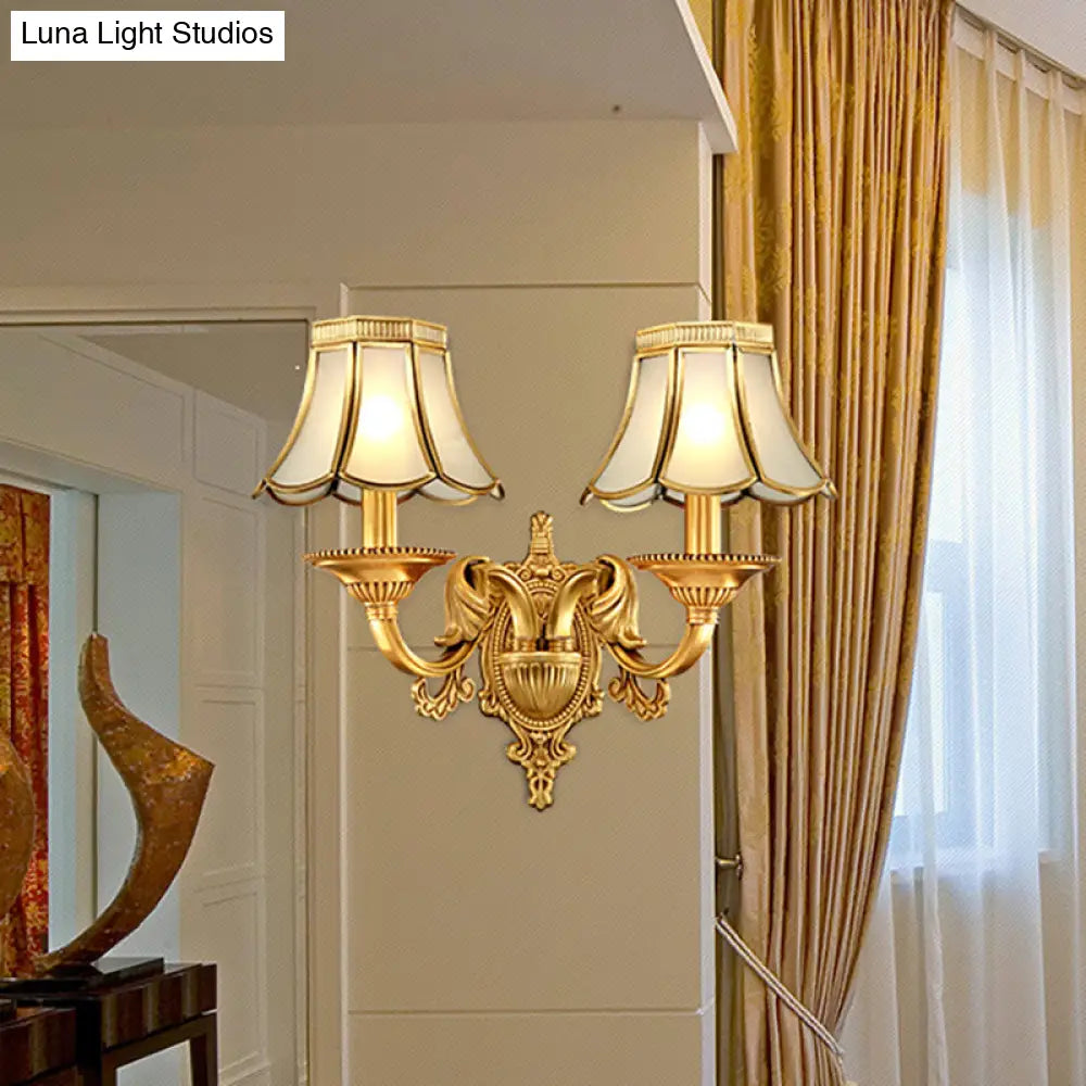 Brass Metal Wall Sconce Light Fixture For Living Room - Traditional Scalloped Design Half-Bulb Ideal