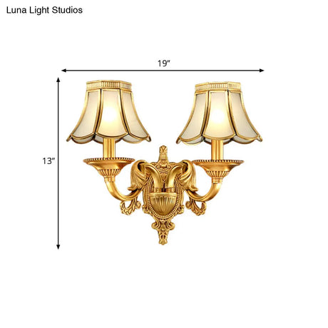 Brass Metal Wall Sconce Light Fixture For Living Room - Traditional Scalloped Design Half-Bulb Ideal