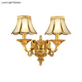 Brass Metal Wall Sconce Light Fixture For Living Room - Traditional Scalloped Design Half-Bulb Ideal