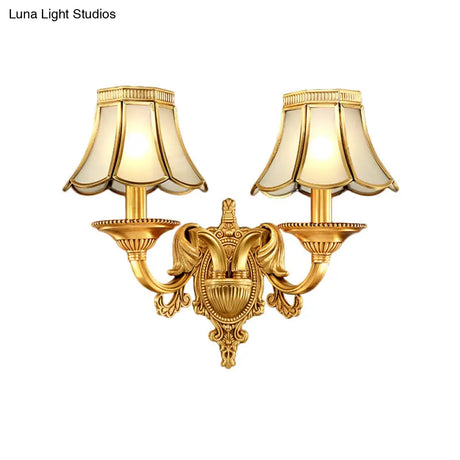 Brass Metal Wall Sconce Light Fixture For Living Room - Traditional Scalloped Design Half-Bulb Ideal
