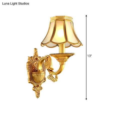 Brass Metal Wall Sconce Light Fixture For Living Room - Traditional Scalloped Design Half-Bulb Ideal