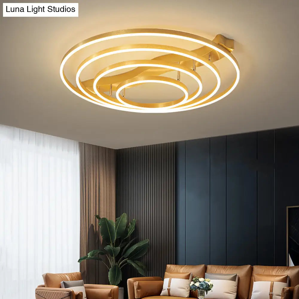 Brass Multi-Ring Led Flushmount Ceiling Light For Living Room