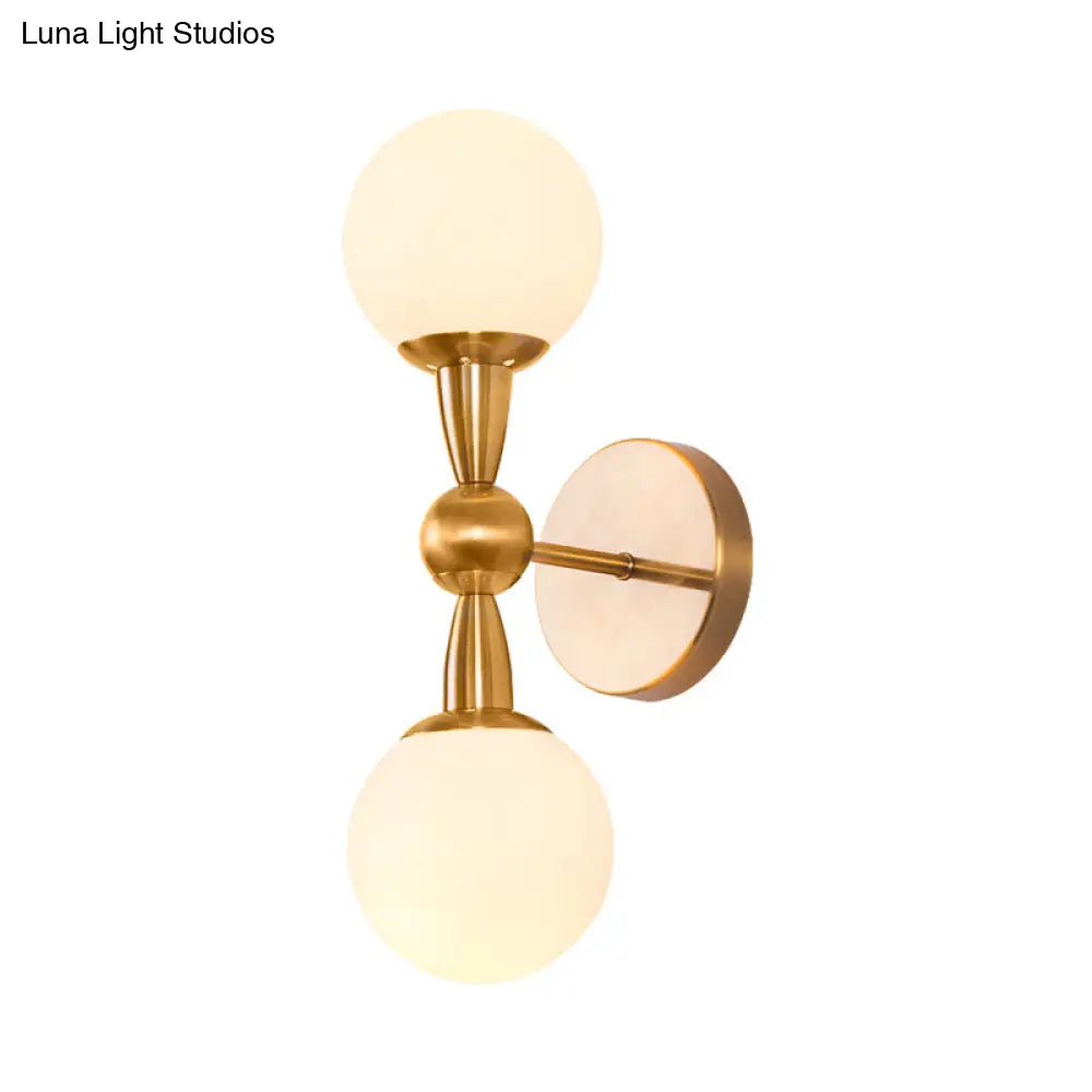 Brass Orb Wall Mount Light With Opal Glass Lampshade - Mid Century Lighting Idea