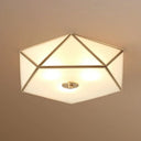 Brass Pentagonal Flushmount Ceiling Lamp: Simplicity Collection - Satin Opal Glass Flush - Mount