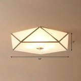 Brass Pentagonal Flushmount Ceiling Lamp: Simplicity Collection - Satin Opal Glass Flush - Mount