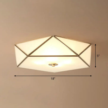 Brass Pentagonal Flushmount Ceiling Lamp: Simplicity Collection - Satin Opal Glass Flush - Mount