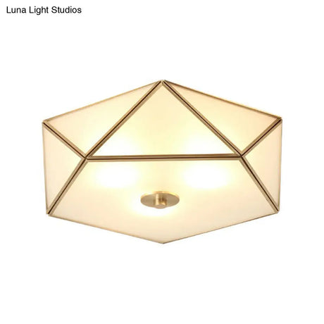 Brass Pentagonal Flushmount Ceiling Lamp: Simplicity Collection - Satin Opal Glass Flush - Mount