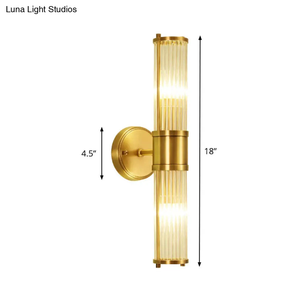 Brass Ribbed Crystal Wall Sconce With 1/2-Light For Traditional Bedroom Lighting