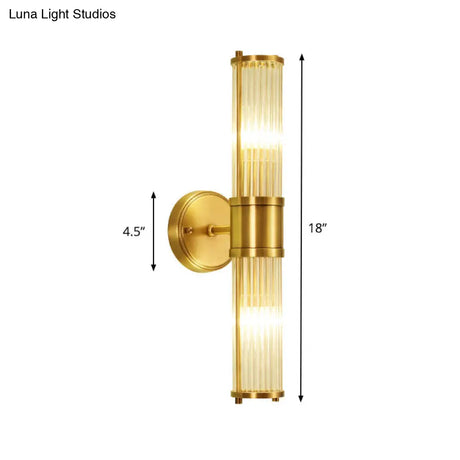 Brass Ribbed Crystal Wall Sconce With 1/2-Light For Traditional Bedroom Lighting