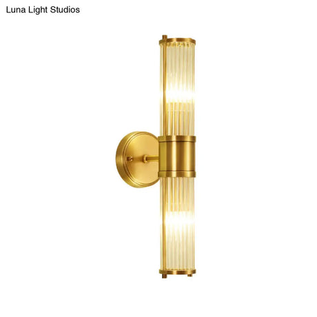 Brass Ribbed Crystal Wall Sconce With 1/2-Light For Traditional Bedroom Lighting