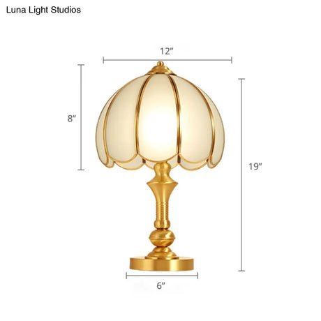 Brass Scalloped Nightstand Lamp - Elegant Beveled Glass Design Bedroom Table Lighting