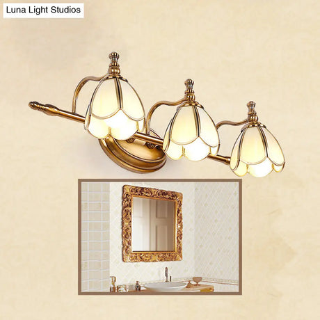 Brass Scalloped Sconce Vanity Light With Opal Glass For Bathrooms - Vintage Fixture