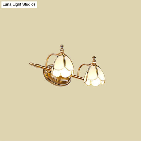 Brass Scalloped Sconce Vanity Light With Opal Glass For Bathrooms - Vintage Fixture