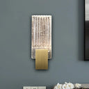 Brass Seedy Glass Rectangle Led Wall Sconce With Integrated Flush Lighting For A Modern Loft