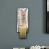 Brass Seedy Glass Rectangle Led Wall Sconce With Integrated Flush Lighting For A Modern Loft