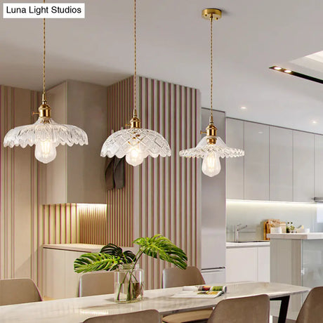 Brass Shaded Textured Glass Pendant Light - Antique 1-Light Fixture For Restaurants