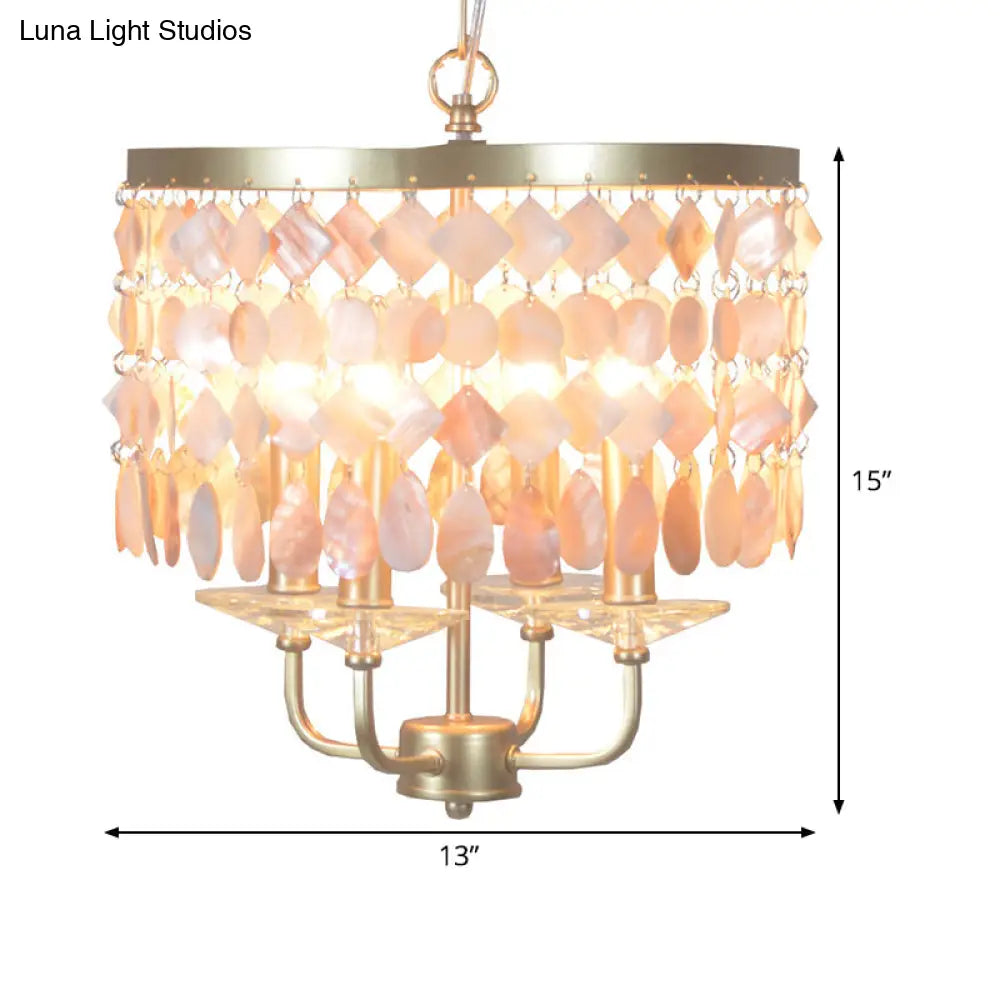Brass Shell Suspended Ceiling Chandelier With Traditional Drum Design - 4/6 Bulbs
