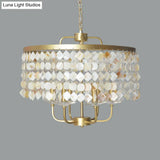 Brass Shell Suspended Ceiling Chandelier With Traditional Drum Design - 4/6 Bulbs
