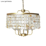 Brass Shell Suspended Ceiling Chandelier With Traditional Drum Design - 4/6 Bulbs