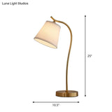 Brass Single Fabric Bedside Lamp: Traditional Bucket Table Nightstand Lighting