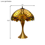Brass Table Lamp With Hand-Cut Glass Shade - Baroque Style 1-Light Nightstand Illuminator Pull-Chain