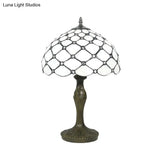 Brass Tiffany White Glass Beaded Task Lamp With Scalloped Edge - 1 Light Night Lighting