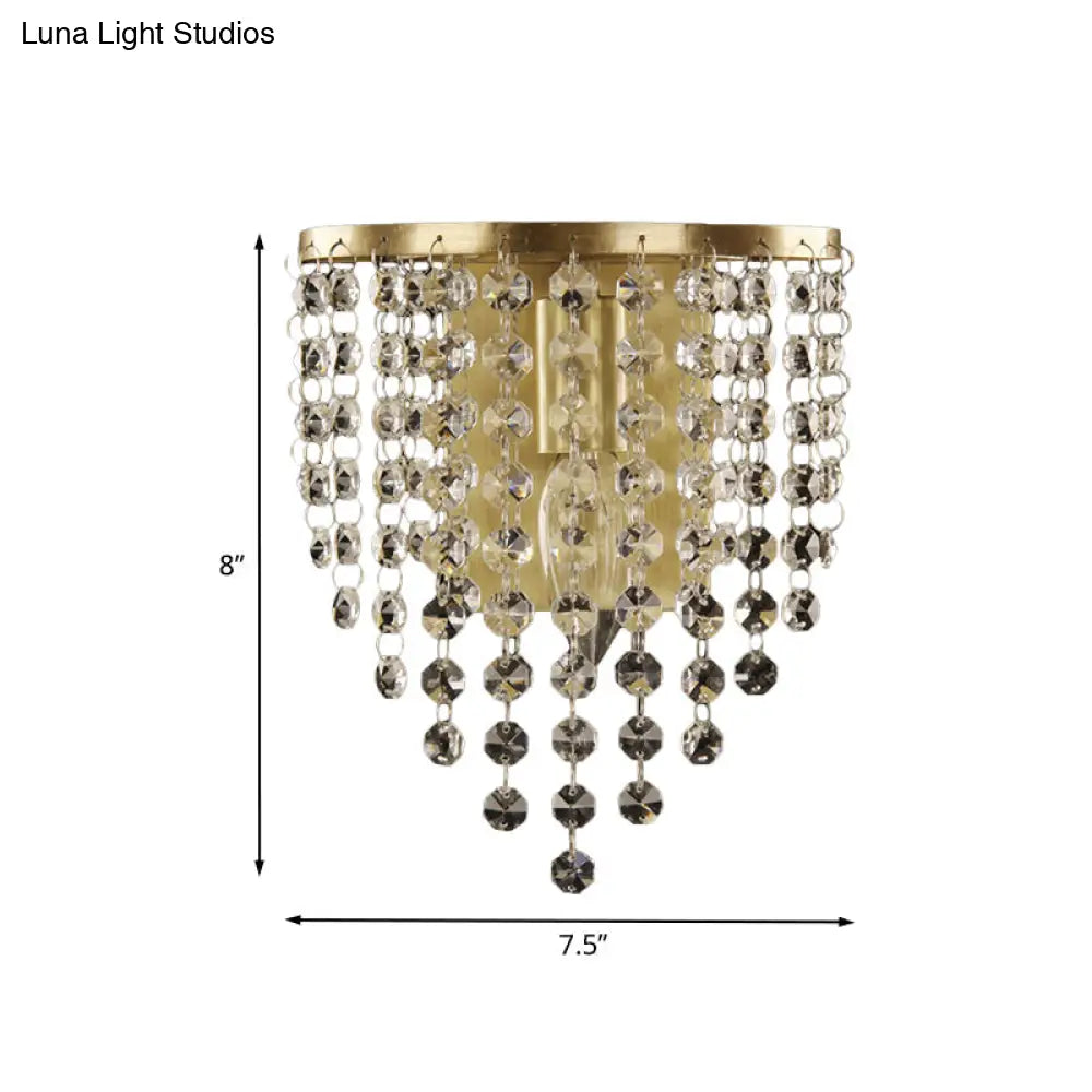 Brass-Toned Tapered Wall Sconce With Crystal Chain - Minimalist 1-Light Mounted Fixture