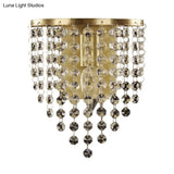Brass-Toned Tapered Wall Sconce With Crystal Chain - Minimalist 1-Light Mounted Fixture