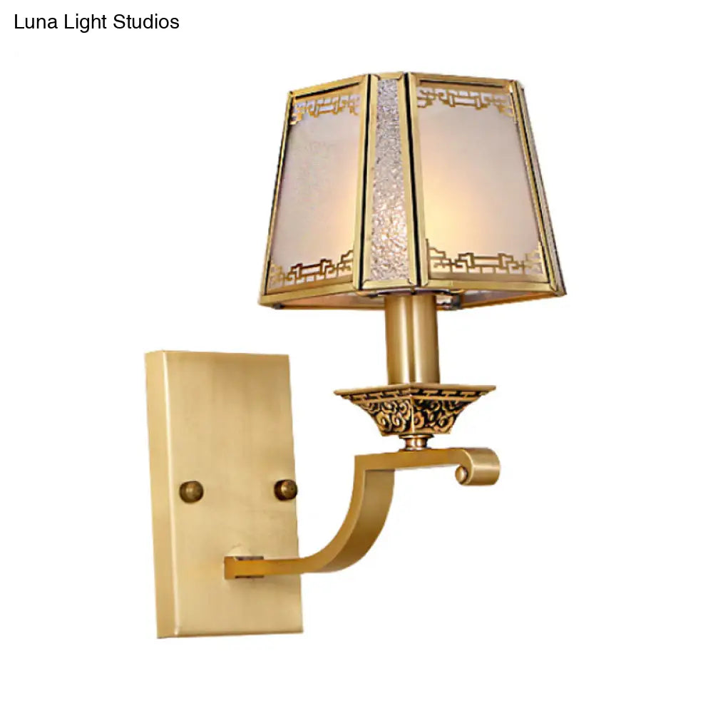 Brass Trapezoid Retro Wall Light Fixture - Stylish 1/2-Light Vanity Lighting For Bedroom