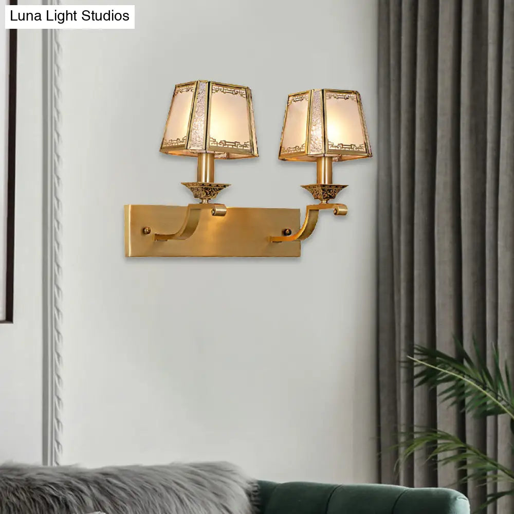 Brass Trapezoid Retro Wall Light Fixture - Stylish 1/2-Light Vanity Lighting For Bedroom