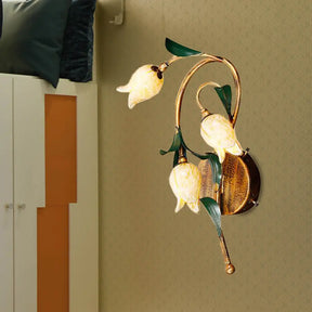 Brass Tulip Wall Mounted Sconce Light Fixture - Pastoral Style For Living Room 3 Bulbs Metal