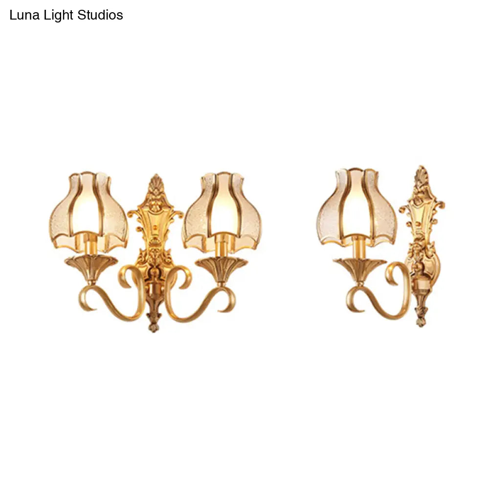 Brass Wall Lamp With Beveled Glass Flared Shade - Simplicity Corridor Light Fixture