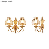 Brass Wall Lamp With Beveled Glass Flared Shade - Simplicity Corridor Light Fixture