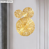Brass Wall Mount Lamp Asian Style - 3/6/7 Heads Gold Finish Etched Lotus Leaf Sconce