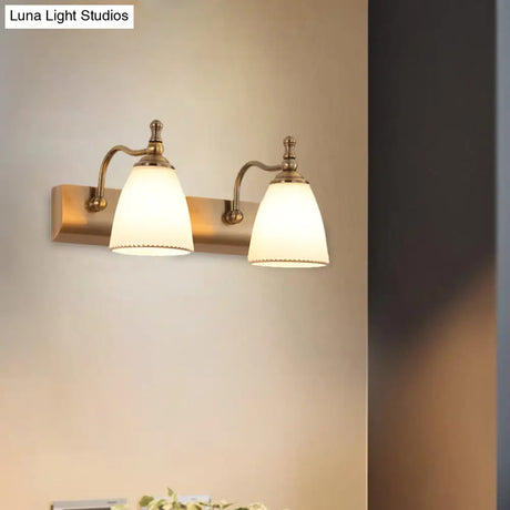 Brass Wall Mount Lamp - Cottage Bell Shape Frosted Glass Vanity Light Fixture With 1/2-Bulb