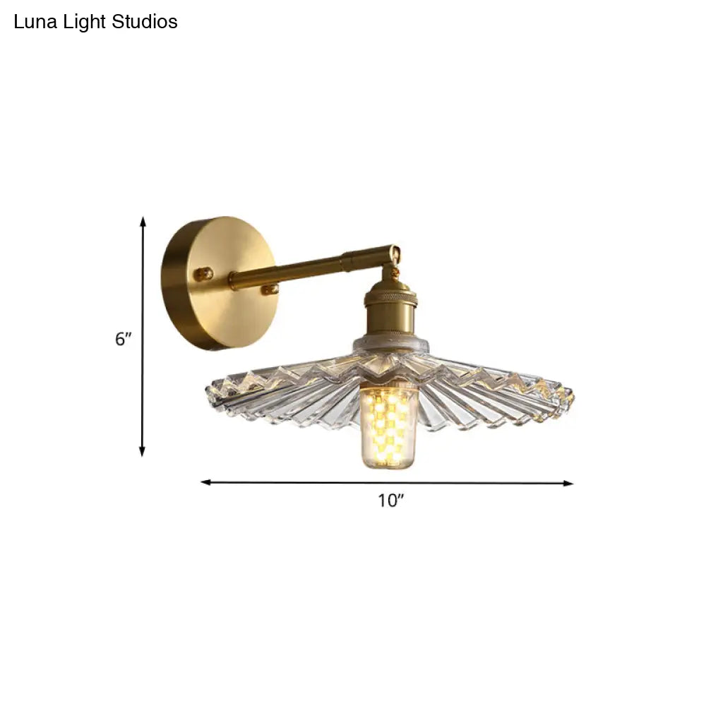 Brass Wall Mounted Lamp With Scalloped Glass Shade - 1 Head Bedside Sconce Light Fixture