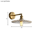 Brass Wall Mounted Lamp With Scalloped Glass Shade - 1 Head Bedside Sconce Light Fixture